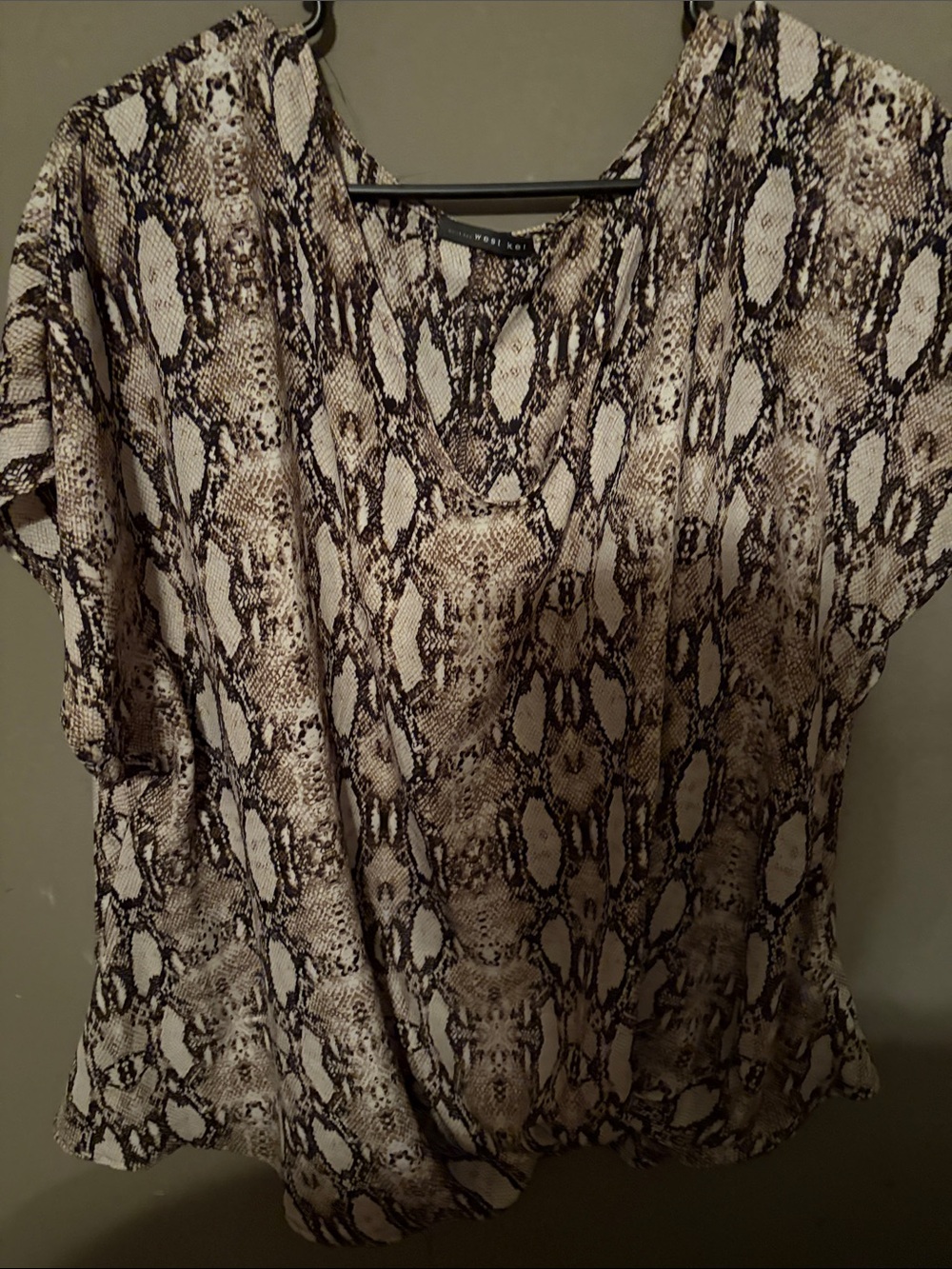 Snake Print V-Neck Blouse - Brown/Blackxl